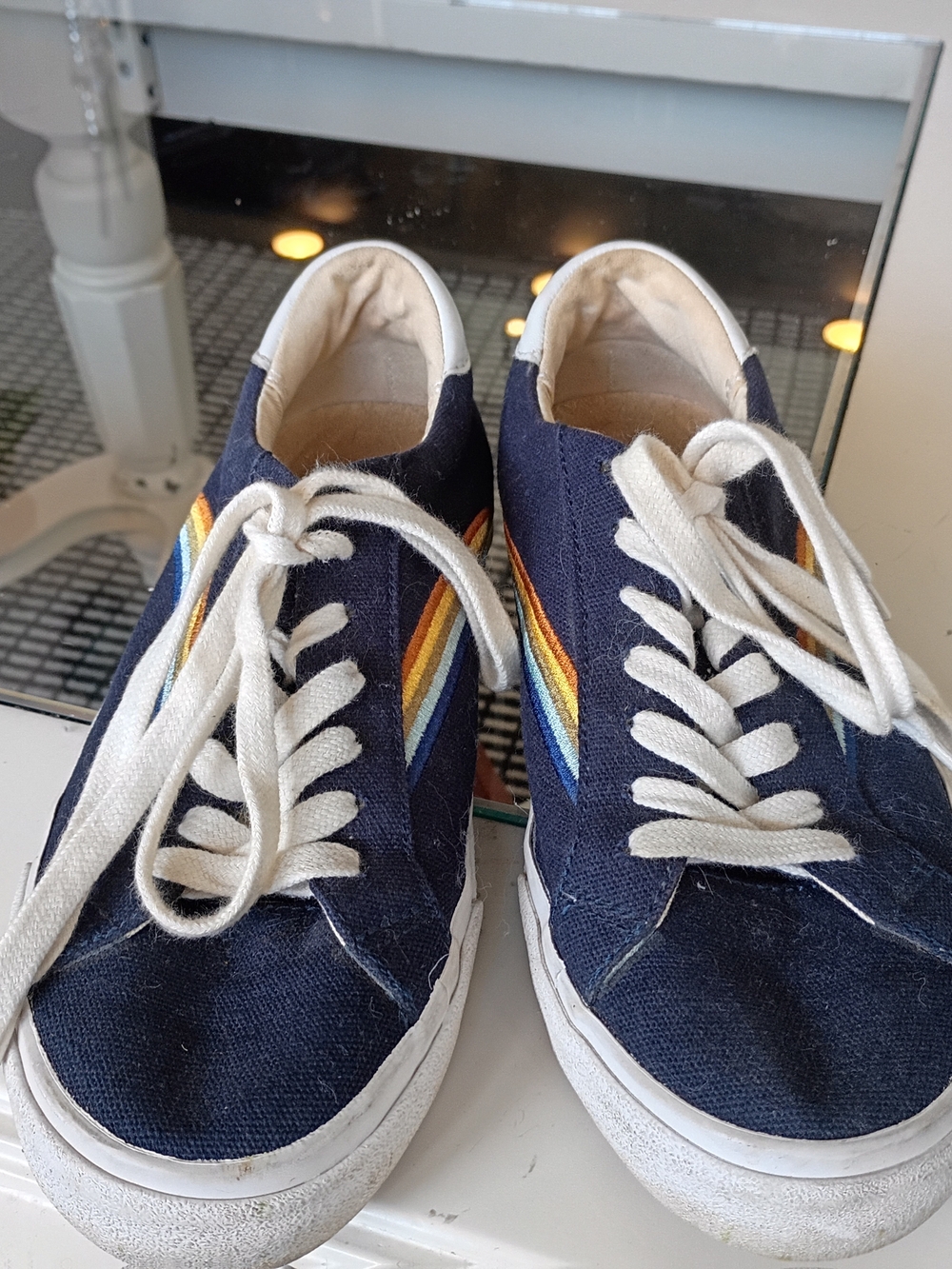 Madewell Navy Canvas Sneakers with Rainbow Stripe Accent - Picture 4 of 7
